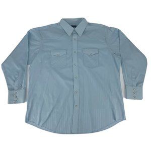Men's Wrangler Long Sleeve Button Up Shirt‎ Pearl Snap Light Blue XXL 75222BL